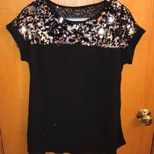Black and silver sequence top